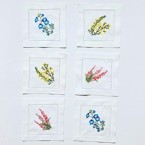 Miniatura 6 de HCRAFT Servilletas bordadas de tela blanca, diseño de bombillas de jacinto mixto, cuadradas de 6 x 6 pulgadas con dobladillo de escalera, perfectas