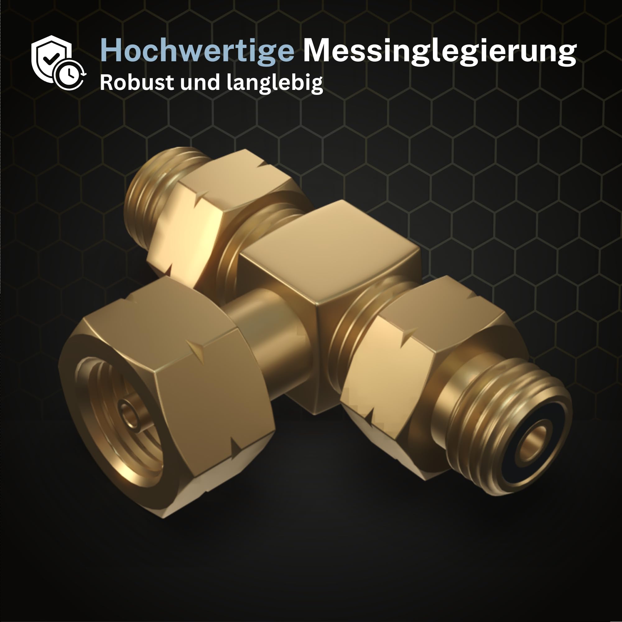LPG T-Stück Adapter für alle Regler G.5 auf G.12 – Anschluss für 2 Gasflaschen oder Druckregler – Messing Verteiler für Großflasche W21.8 x 1/14 LH