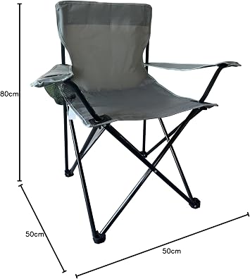 OHS Camping Chairs Set of 2, High Back Outdoor Lightweight Compact Foldable Picnic Festival Garden Chairs for Adults with Drinks Cup Holder, Charcoal Grey
