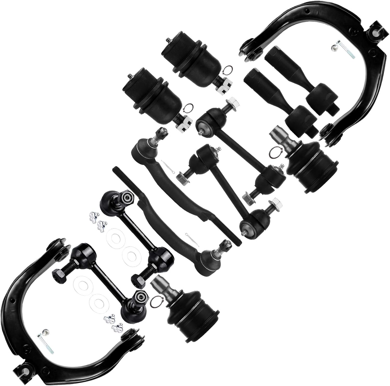 cciyu Upper Control Arm Upper Lower Ball Joint Inner Outer Tie Front Rear Sway Bar fit for Buick Rainier for Chevrolet Trailblazer EXT for Isuzu Ascender for Oldsmobile Bravada 14pcs Suspension Kit