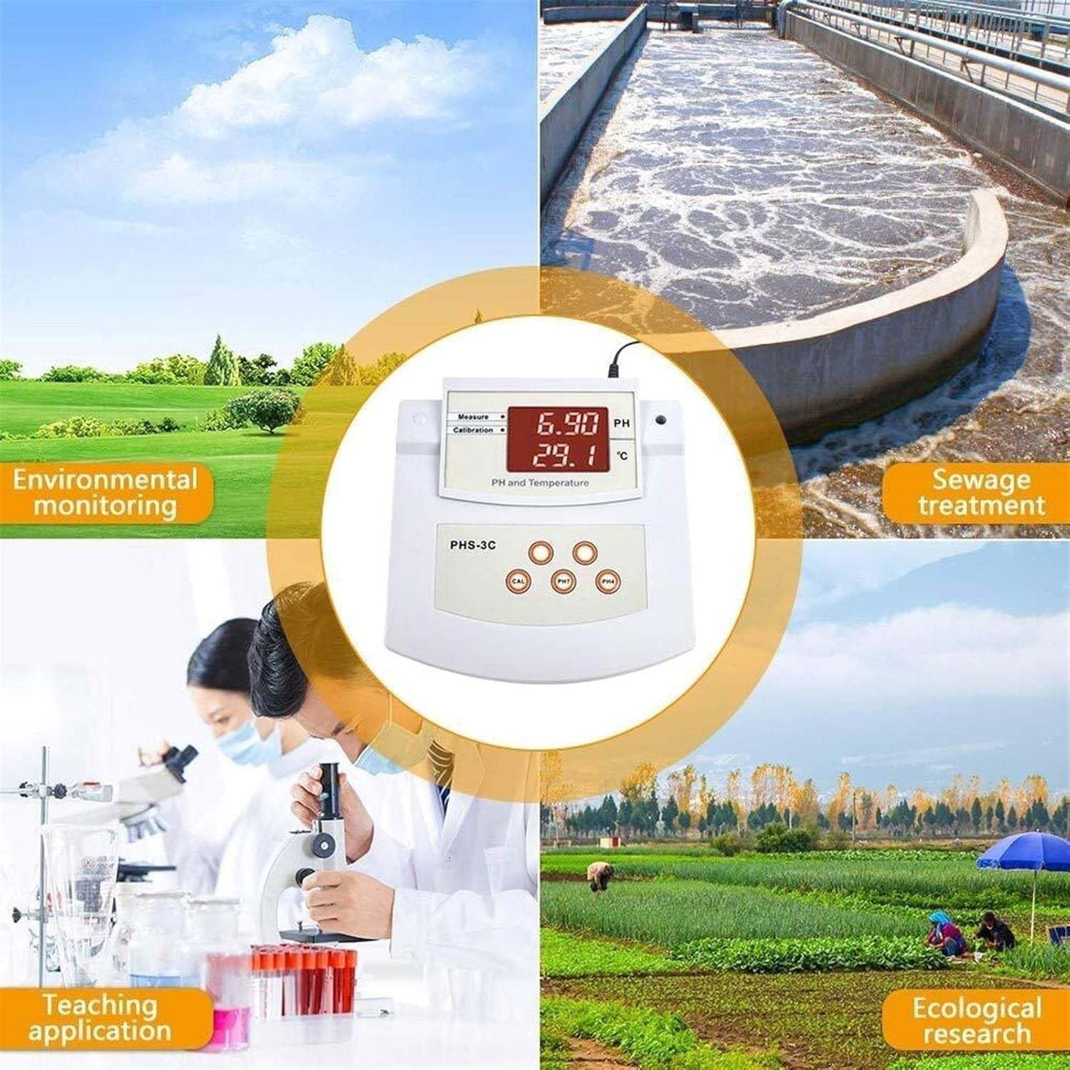 Comprobador de temperatura PH/2 en 1, calibración automática digital de precisión 0.01, 0-14 pH/0-100 ℃, compensación automática de temperatura, pantalla LED para acuario, laboratorio, piscina