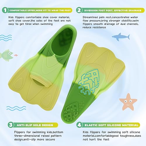 Miniatura 2 de Aletas de entrenamiento de natación para niños, cómodas aletas cortas de silicona para aletas de natación, tamaño de viaje para niños con bolsa de