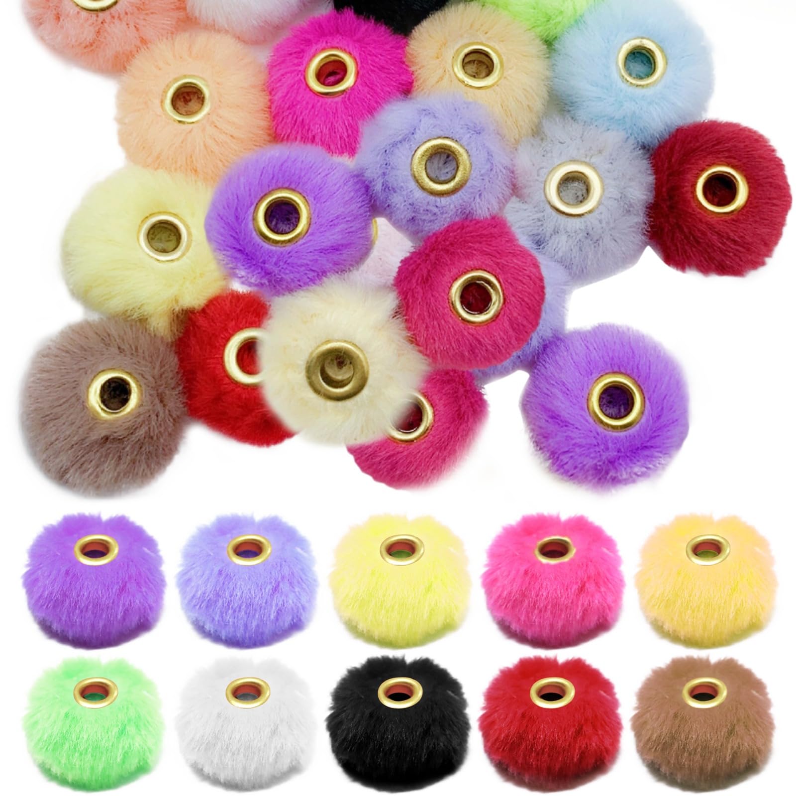 240 pompons colorés pour loisirs créatifs, billes moelleuses de 20 mm, assortiment multicolore avec trou en cuivre, perles DIY pour bijoux, porte-clés, accessoires, cadeaux créatifs