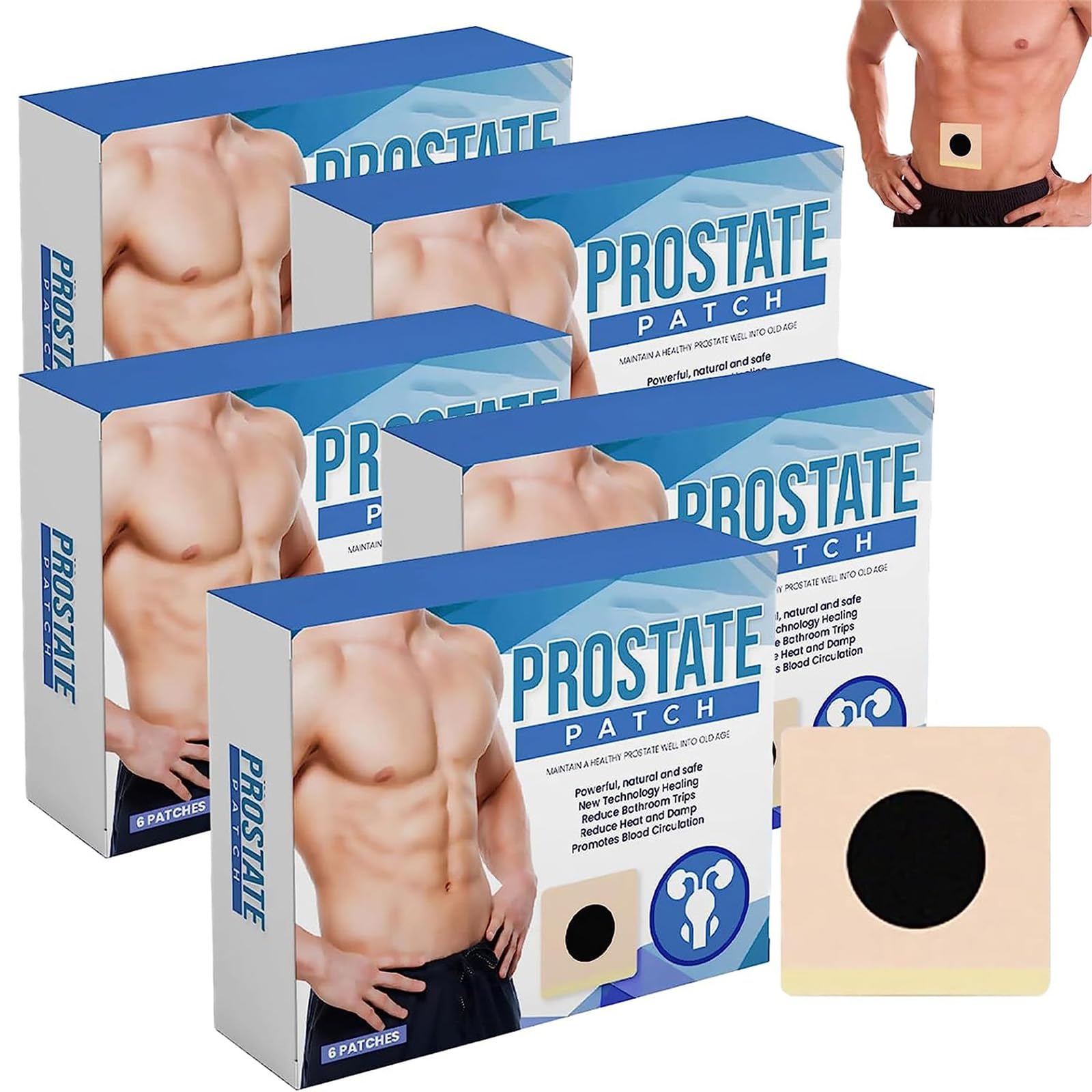 5Box Prostate Belly Button Patch, Prostate Care Navel Patch, Prostate Care Patches, Male Prostatic Patch, Breathable Discomfort Relief Promote Navel Urination for Men