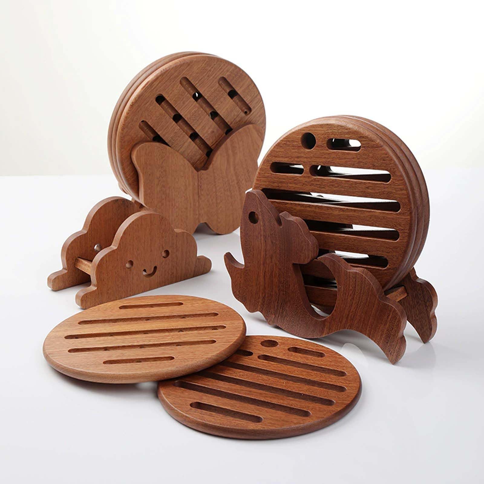 Dessous de Plat en Bois Massif avec Support de Rangement,