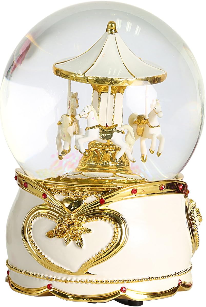 NON ROCK Carousel Horse Crystal Ball Christmas Musical Box Luxury Small Color Change Luminous Rotating