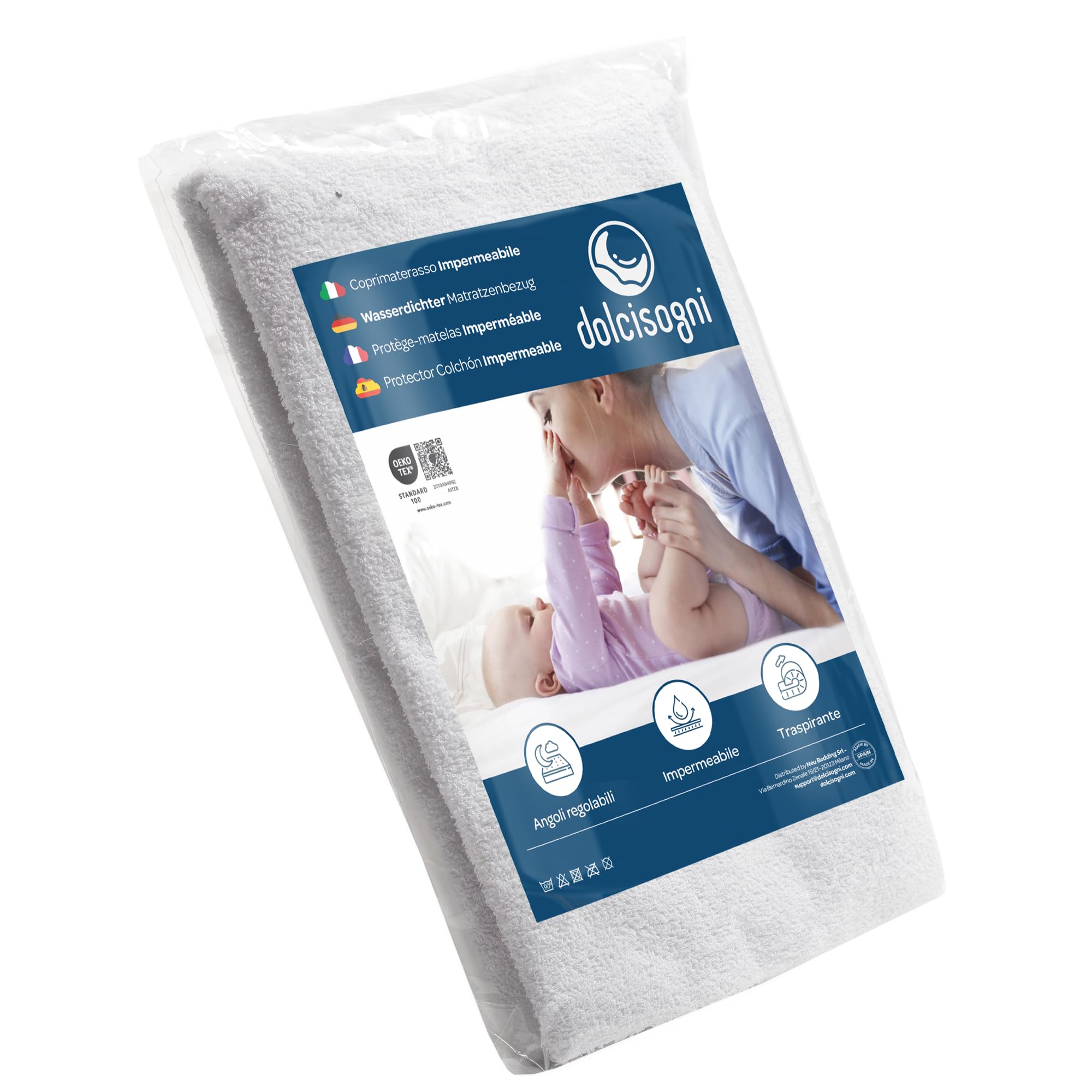 DolciSogni Coprimaterasso Lettino 50x85 cm Impermeabile (2 Pezzi) – Angoli Elasticizzati – Traspirante, Antibatterico e Morbido sulla Pelle – Lavabile fino a 60°C – Certificato OekoTex Made in Europe