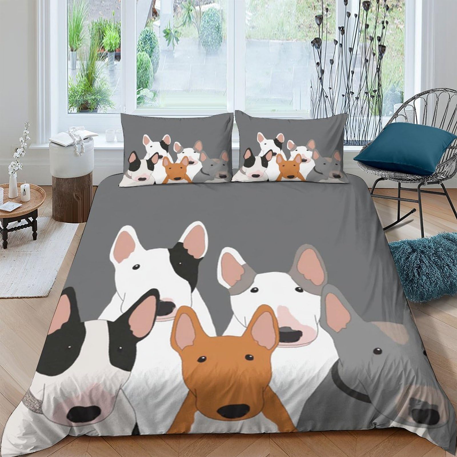 Ctjqhvkz Style-2 3D Printed Bull Terrier Cartoon Fitted Sheet Microfiber Soft Breathable Dog Art Bed Cover For Bedroom Dorm Decor Mattress Protection Single（135X200cm）
