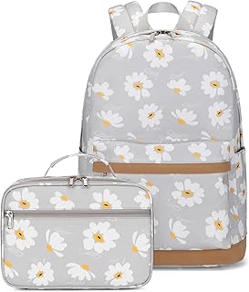 Createy Backpack for Girls Kids Backpack with Lunch Box Lightweight Daisy Prints Backpack Primary Elementary Students Bookbags School Bags Set