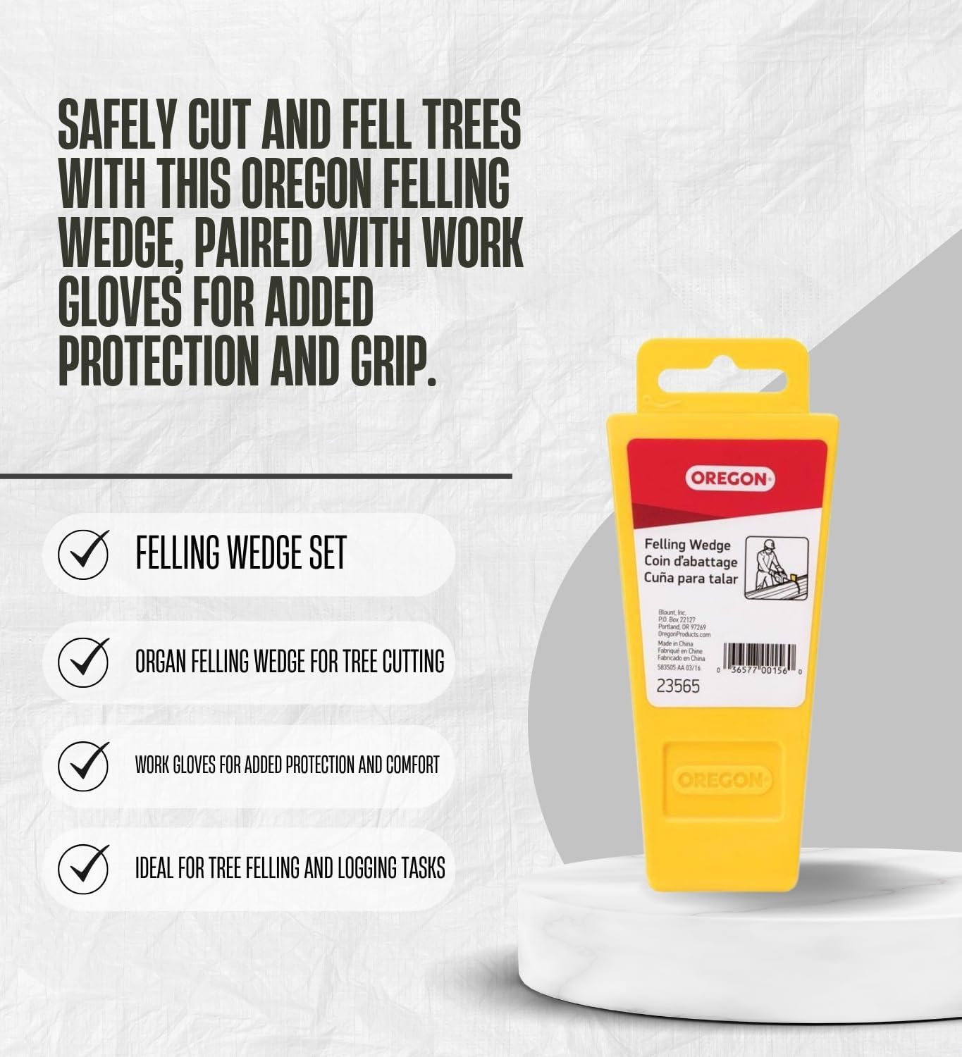 2x Oregon Felling Wedge 5.5 in. Bundle with Work Gloves – Lightweight 3.2 oz wedge with serrated edge for controlled tree felling and bar protection in compact size – Gift Set (3 Items) image 2
