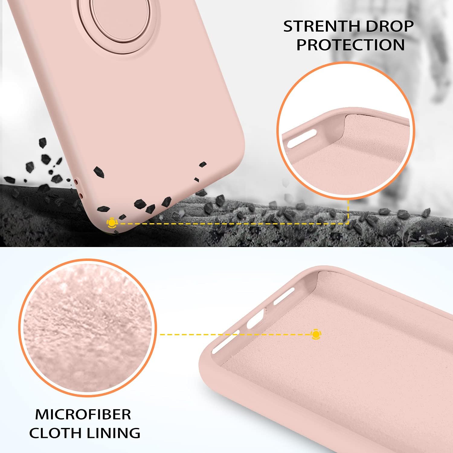 DUEDUE iPhone Xs Case, iPhone X Case, Liquid Silicone|Ring Kickstand|Car Mount Function|Shock Absorption Full Body Protective Case with Soft Gel Rubber Slim Cover for iPhone Xs/iPhone X, Pink Sand