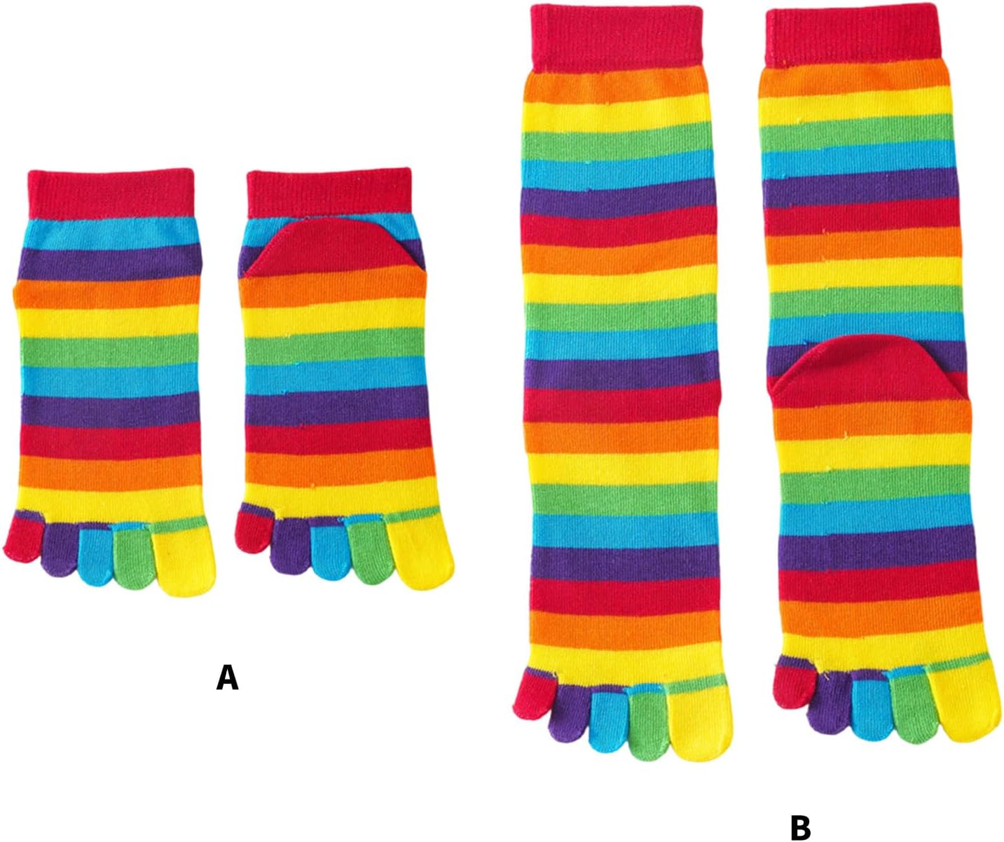 Fall Breathable Middle Tube Socks for Women Rainbow Striped Toe Separator Five Finger Athletic Anklet Socks Toe
