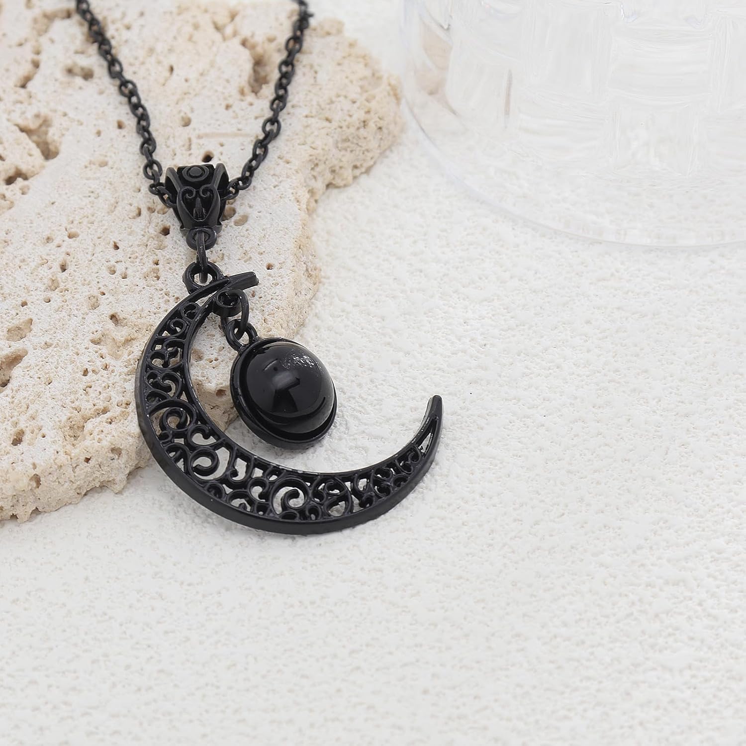 GIGB PBDK Moon Crystal Pendant Necklace Delicate Gothic Rhinestone Black Chain Link Choker Aesthetic Geometric Halloween Accessories Jewelry Gift for Women - Image 7