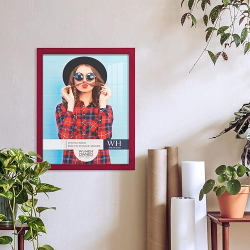 Miniatura 3 de Renditions Gallery Marco de fotos de 11 x 14 pulgadas, marco de grano de madera rojo cereza, estilo moderno de alta gama, hecho de madera maciza y