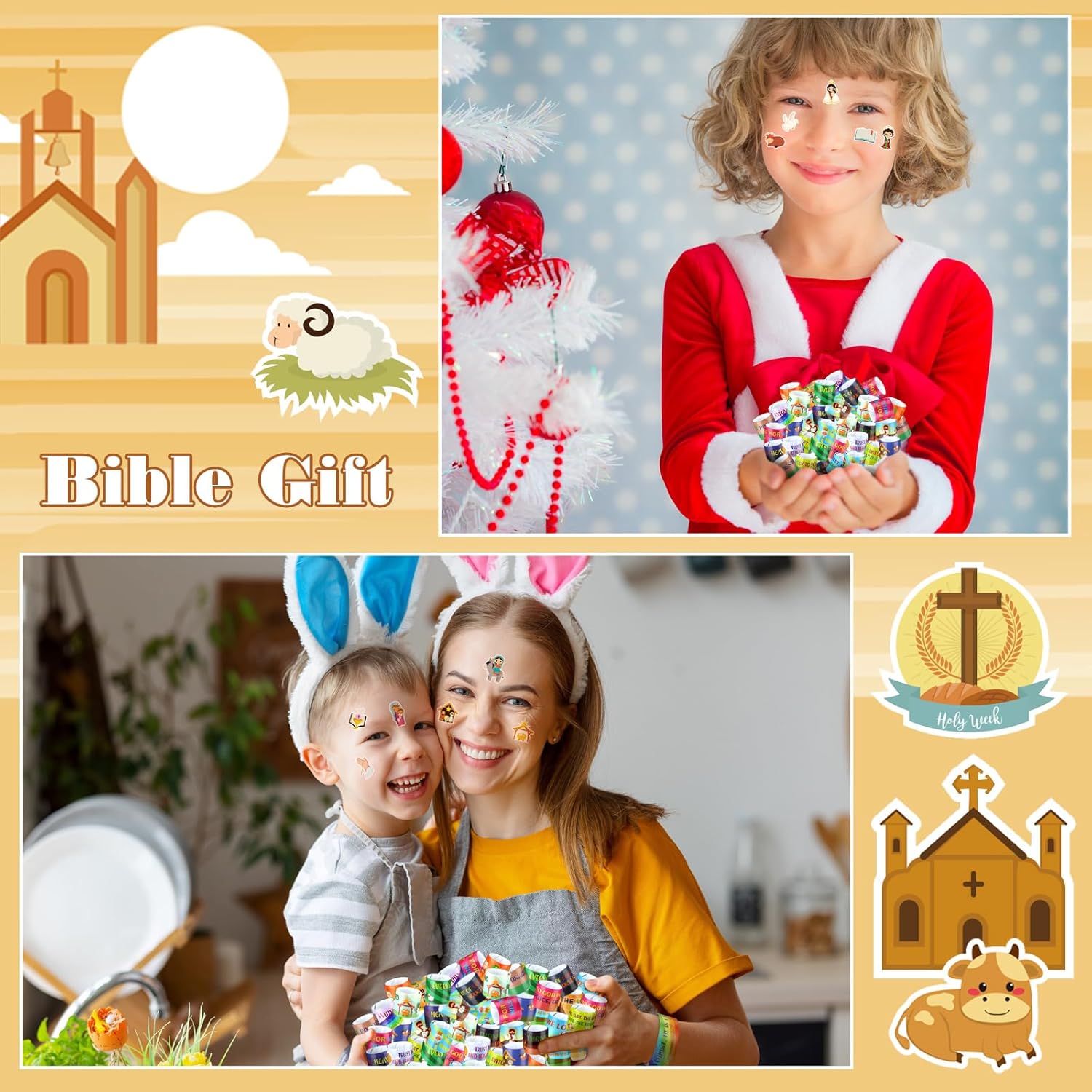 Sasylvia 320 Pcs Christian Slap Bracelets Bulk for Kids Party Favor, Religious Easter Egg Fillers, Bible Verse Toy Gifts, 120 Snap Bracelets, 200 Stickers for Classroom Exchange Sunday School Supplies - Image 7