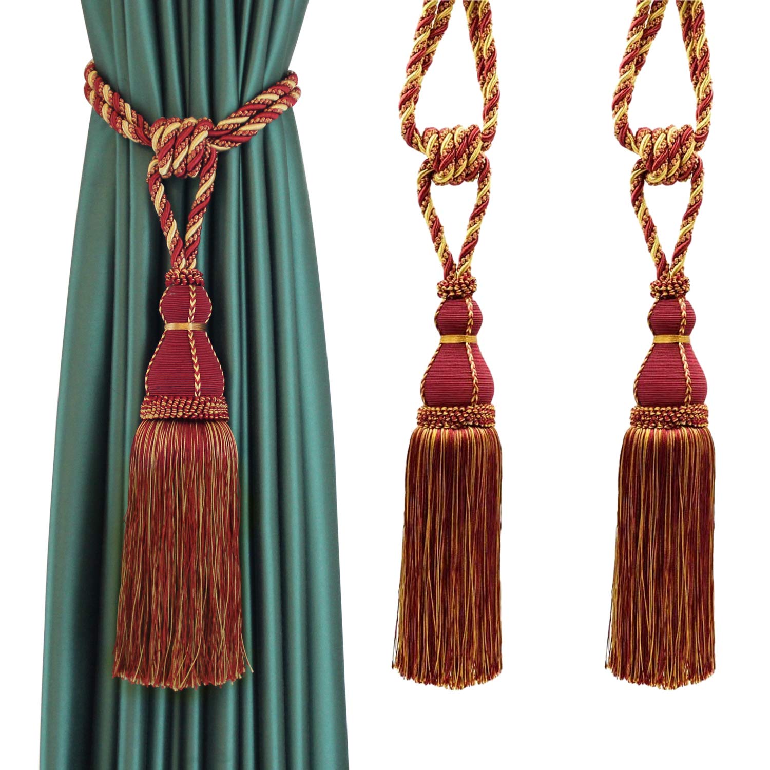 Alzapaños para Cortinas Elegantes alzapaños con borlas de Lujo Hechos a Mano for decoración del hogar y la Oficina(Red,2pcs)