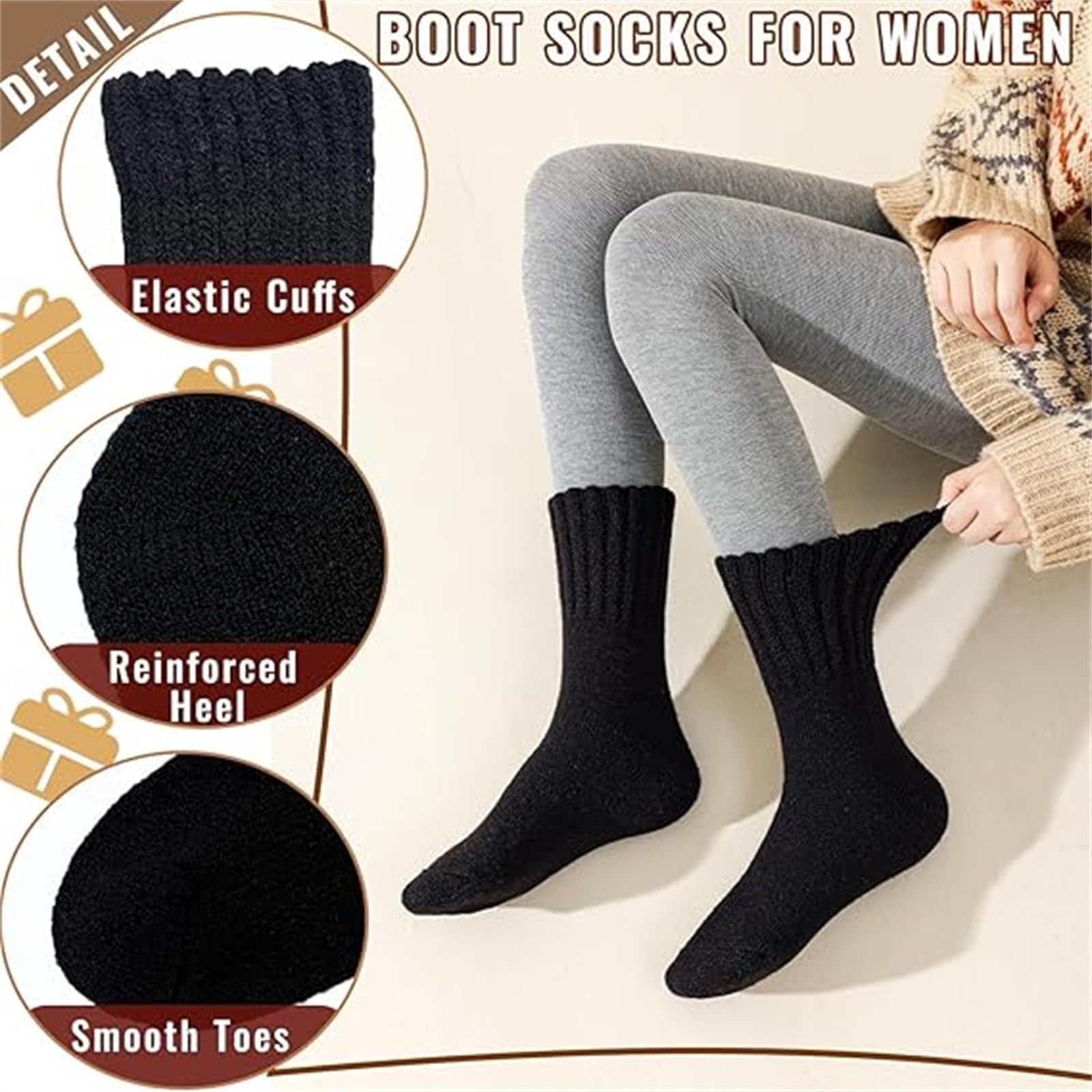 Generisch 3 pares de calcetines térmicos gruesos para mujer, cálidos y acolchados, de lana, para regalo
