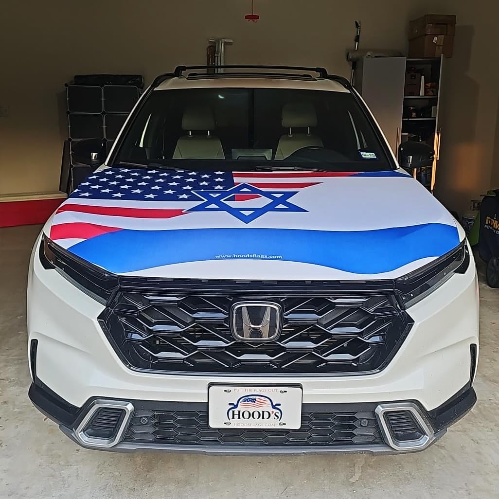 [Hood's Flags] American and Israel Hood Flag - 63"x47" (120x160cm) Half Israel and Half American Flag for Car Hood Cover - Premium Sublimation Print Car Hood Flag + Triangle Fasteners