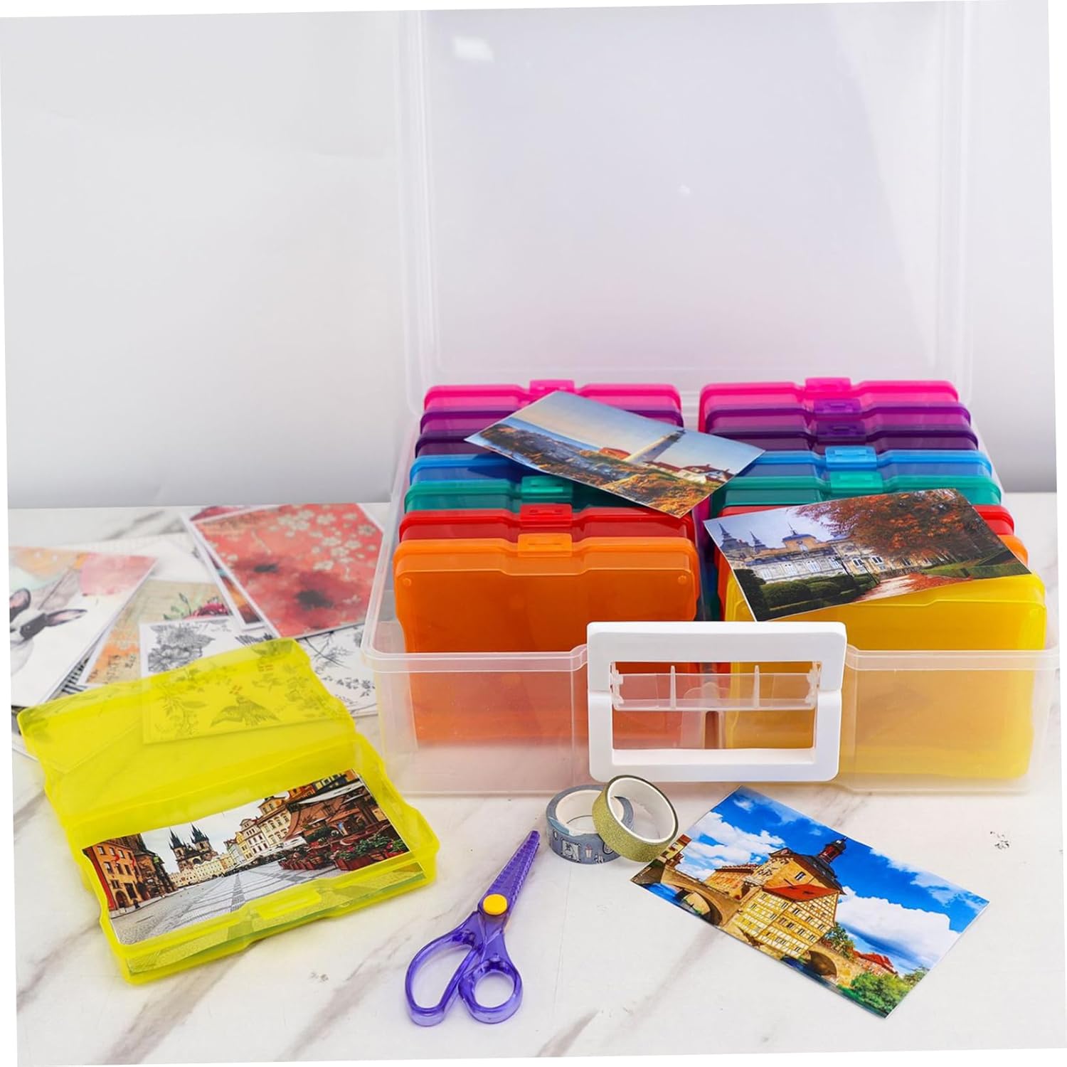 MERRYHAPY Classified Photo Storage Case Organizer for Pictures Postcards and Craft Items Durable Multi-color Design Portable Storage for Cards and Accessories