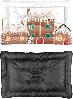 Christmas Gingerbread Town Dog Crate Mats Cat Calming Bed Dog Travel Beds Personalized Bed Non- Slip Bottom Car Essentials for Dogs Multi- Scenario Kennel Pad Gift Printed Pet Beds 24× 18 Inch