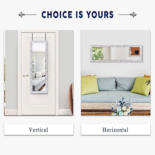 Miniatura 3 de Espejo para colgar sobre la puerta estilo mosaico de longitud completa, espejo colgante de puerta plateado, espejo de cuerpo completo para puerta,