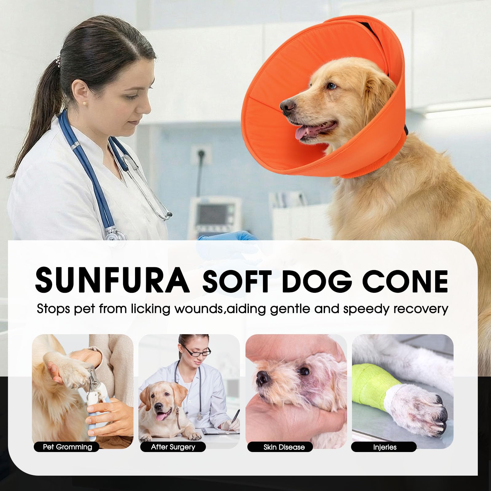 SUNFURA Cônes réglables pour chiens - Cône souple pour arrêter de lécher - Alternative au collier pour petits chiens, collier de récupération pour animal domestique après une chirurgie avec boucle à