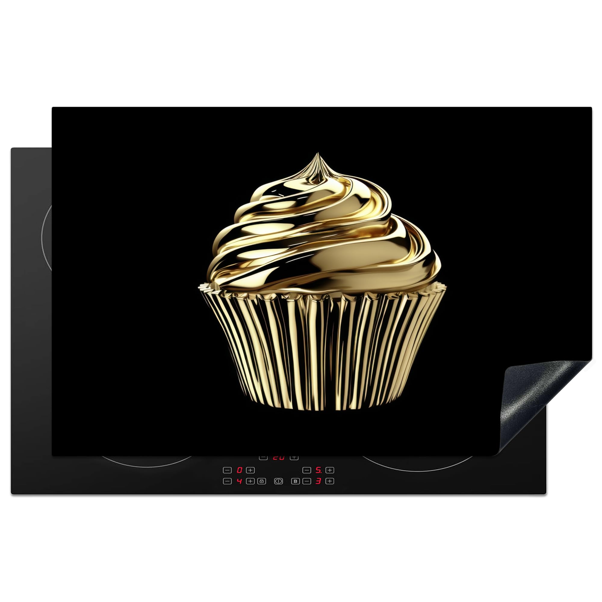 KitchenYeah© Induction Hob Protector Mat 20.5"x31.9" / 81.2x52 cm Cooker Top Protectors Cover Ceramic Covers Electric Hobs Vinyl Cupcake - Food - Gold - Black — image 1