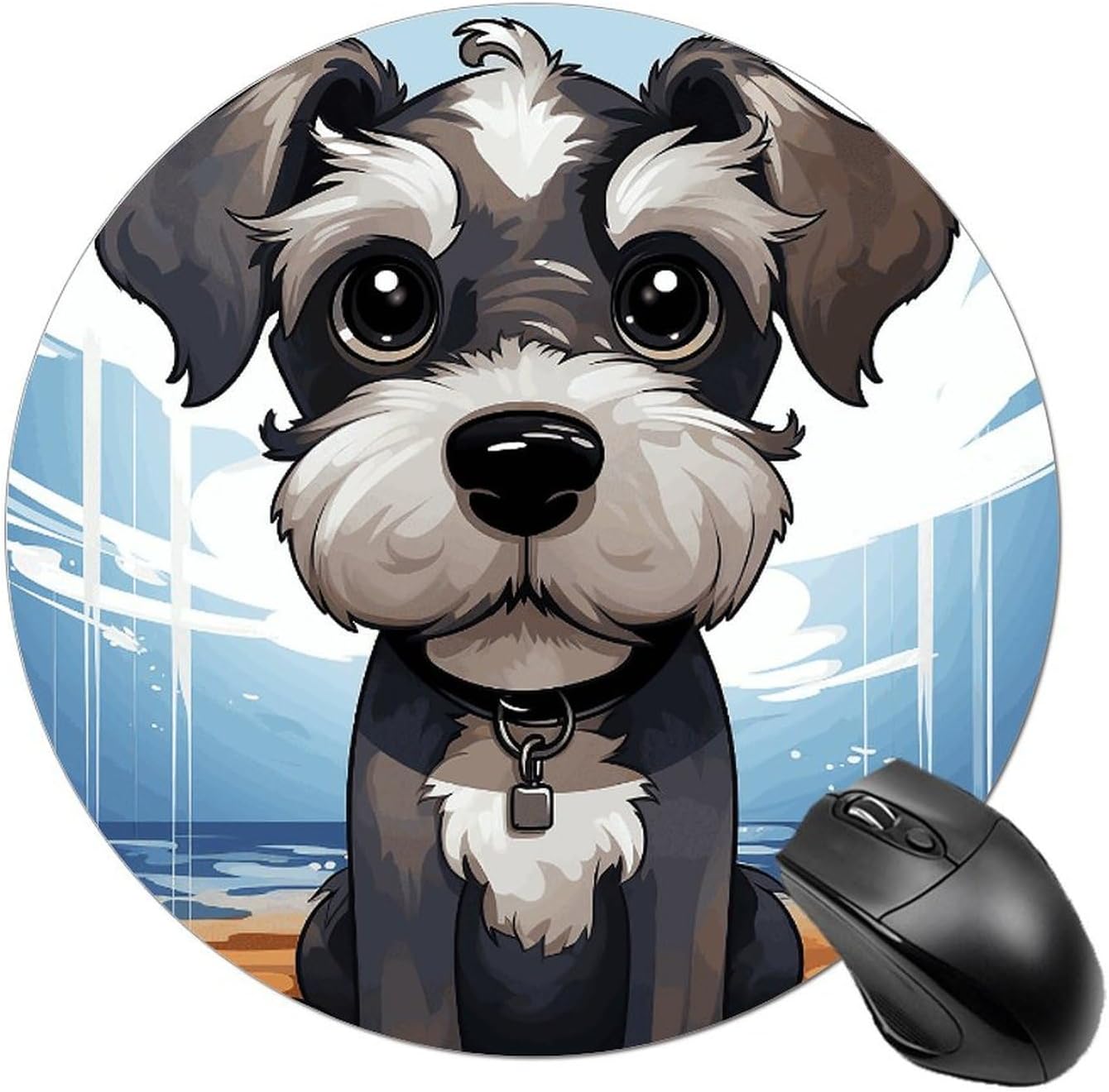 Round Adorable Schnauzer Mouse Pad Cute Small Computer Mouse Mat Funny Mousepad with Non-Slip Rubber Base Waterproof Travel Mousepads for Home Decor Office Desk Accessories 7.8in