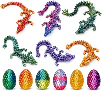 3D Printed Dragon Eggs - 6PCS Mini Articulated Crystal Dragon Set with Hidden Dragons Inside, Fun Fidget Toys, Birthdays, Decorations Gifts IndoorOutdoor, Party Favors