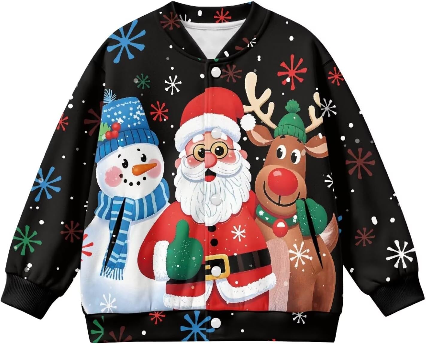 Uourmeti Christmas Sweatshirt for Boys Girls Graphic Baseball Jacket Button Up Coat with Pockets 5-12T