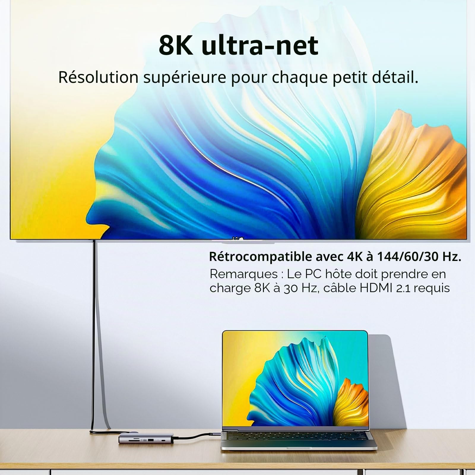 SSK Station d'accueil USB C 3 moniteurs, 9 en 1 Single 8K/Dual 4K60Hz Hub USB C DisplayPort Dock avec 2 Ports HDMI, DisplayPort, 100 W PD, 3 USB, SD/TF, Station d'accueil pour Ordinateur Portable
