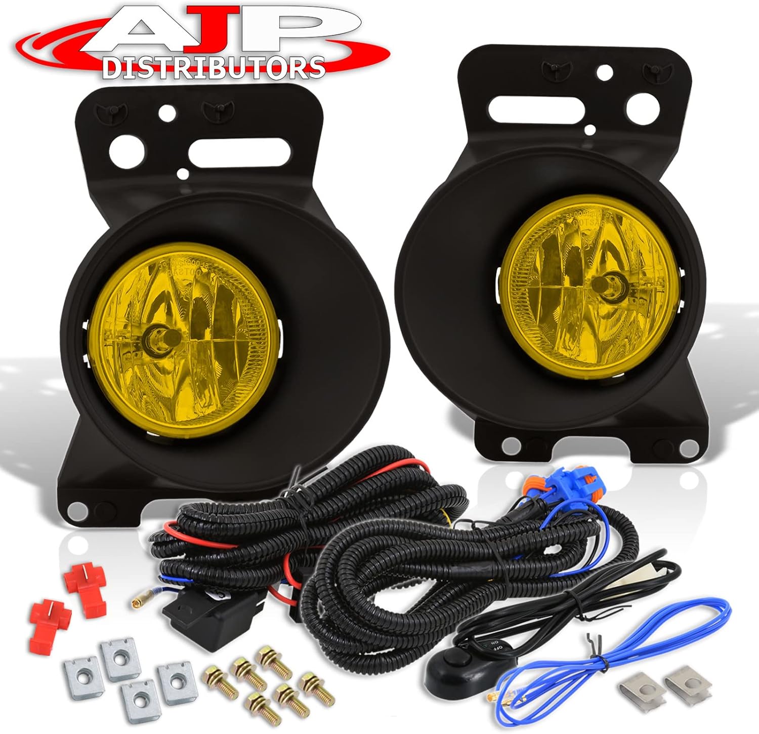 AJP Distributors Yellow Len Front Bumper Fog Lights Driving Lamps Assembly Pair LH RH + Bezel Bulbs Switch Wiring Harness Kit Compatible/Replacement For Ford F-150 F150 Lincoln Mark LT 2006 2007 2008