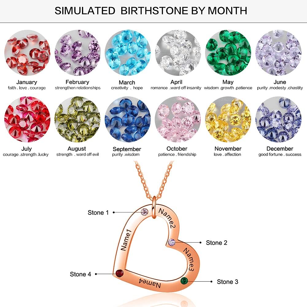925 Sterling Silver Gold Rose Gold Personalized Birthstone Heart Pendant Name Necklace For Women