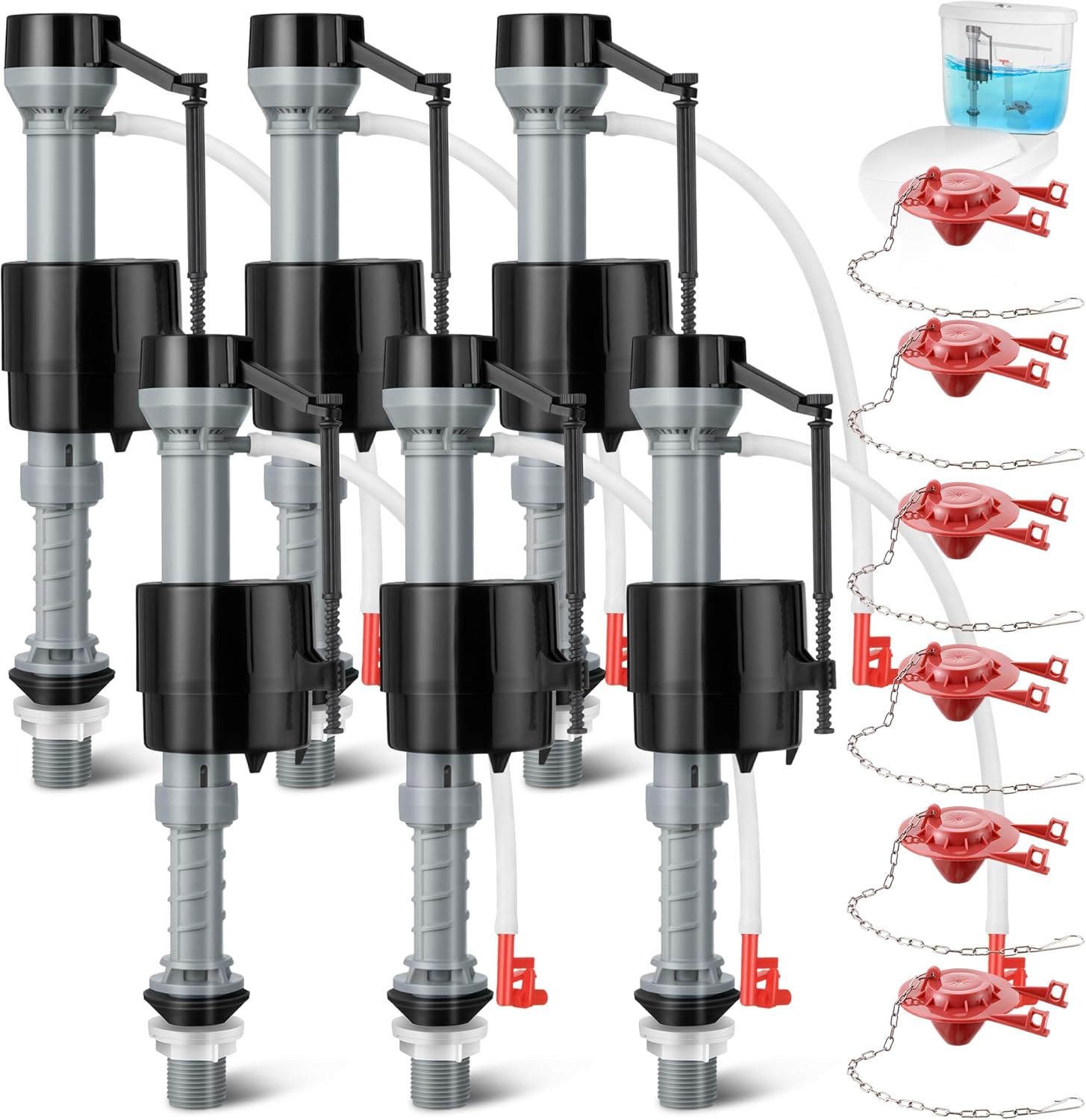Saillong 6 Sets Toilet Float Replacement Kit, Universal Toilet Flusher Replacement Kit and 2 Inch Flapper Replacements, High-Performance Tank Water Control and Fill Valve