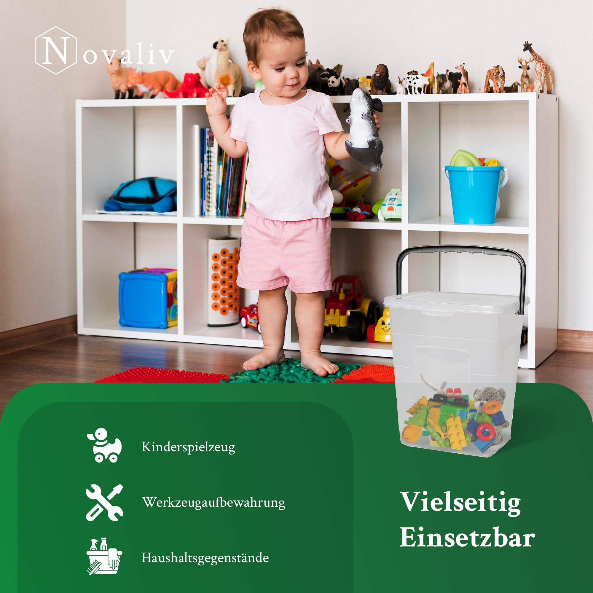 Novaliv 10x Waschmittelbox mit Deckel 7 Liter I Transparent I 23,5 x 18 x 26,5 cm I Box Waschpulver Aufbewahrungsbox mit Henkel Waschmittel Aufbewahrung Waschmittelbehälter Waschpulverbehälter