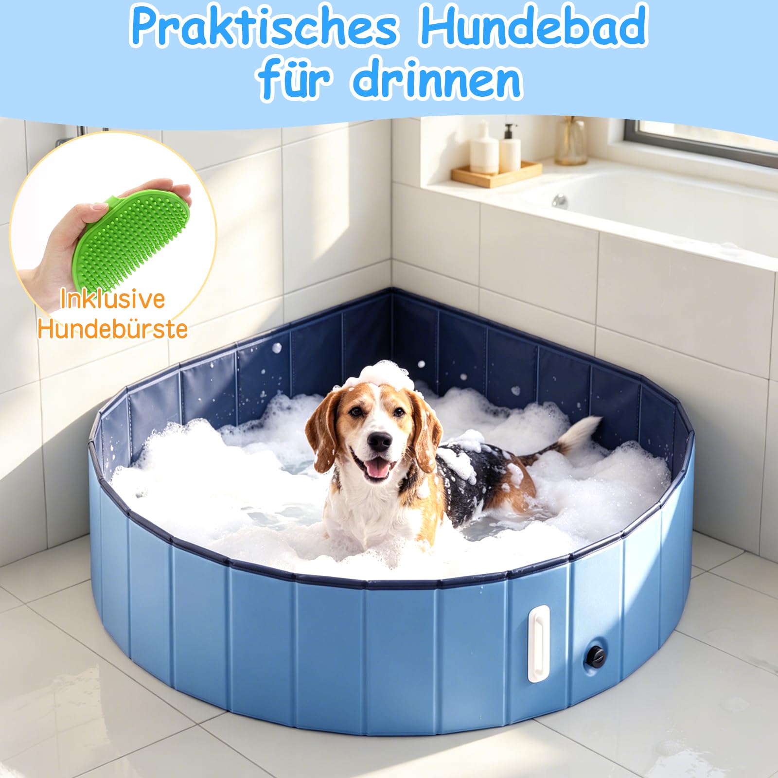 DEWEL Hundepool Faltbar Ø120 x 30 cm für mittelgroße Hunde | 5 mm verstärkte MDF-Struktur, Ideal zur Abkühlung, Zum Spielen im Wasser, Für Garten & Bad
