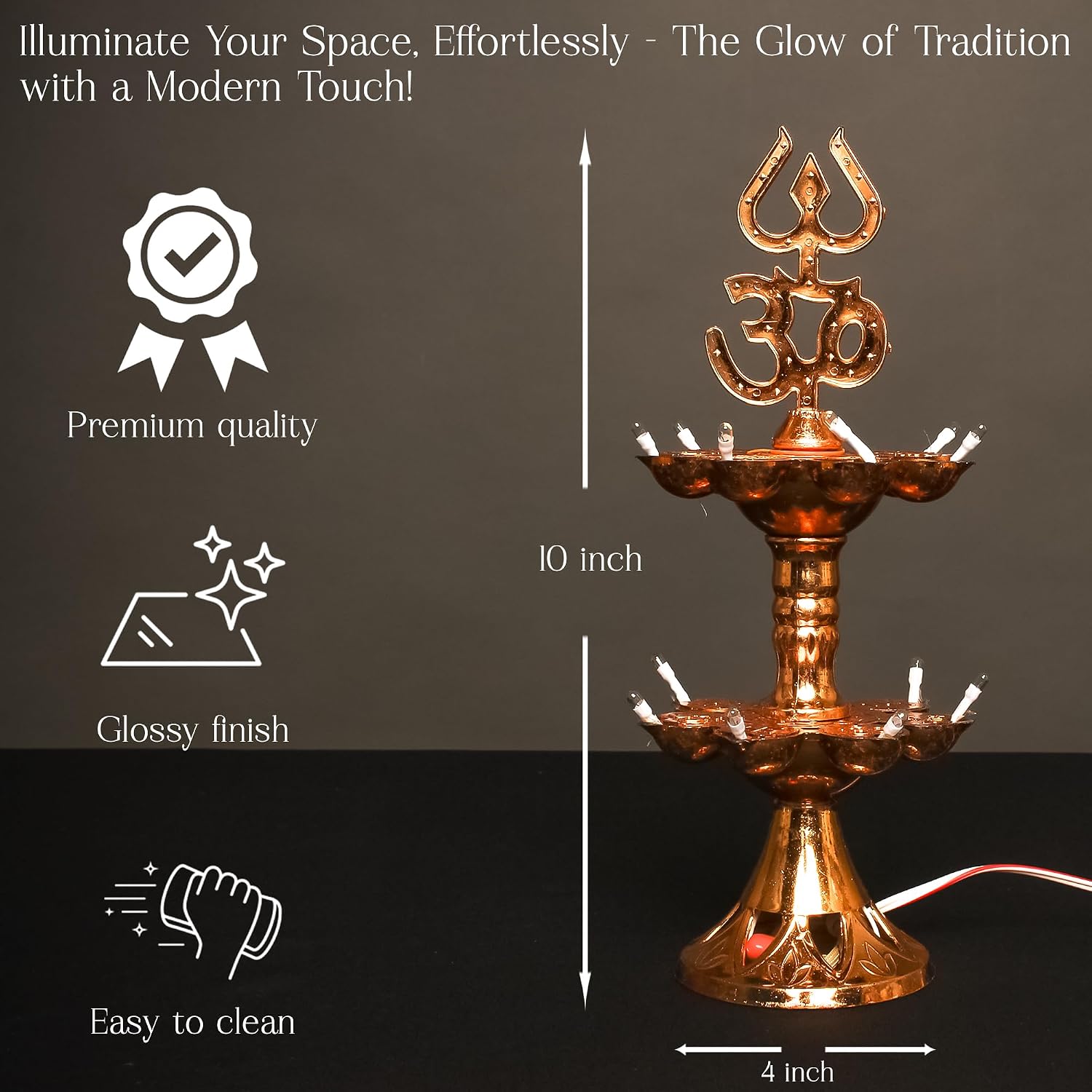 Electric Plastic Light, Pooja Diya with LED Spark, Home Temple Decor, Electric Diya Golden,Mandir Diya,Diwali Diya Lamp (2 Layer, 1)