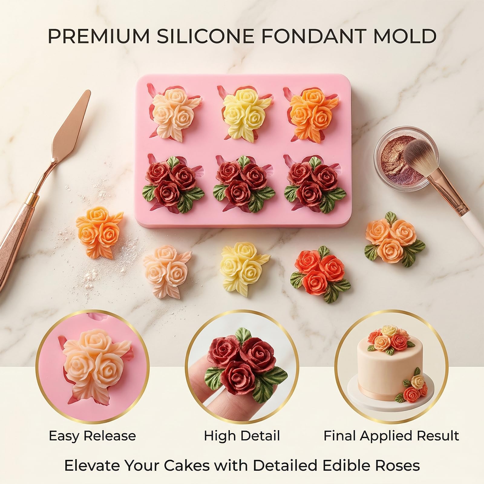 Molde de silicona con 6 cavidades para decoración de pasteles, para bodas, día de San Valentín, fiesta de cumpleaños, aniversario, cupcakes, chocolate, galletas, gelatina, pasta de flores, jabón