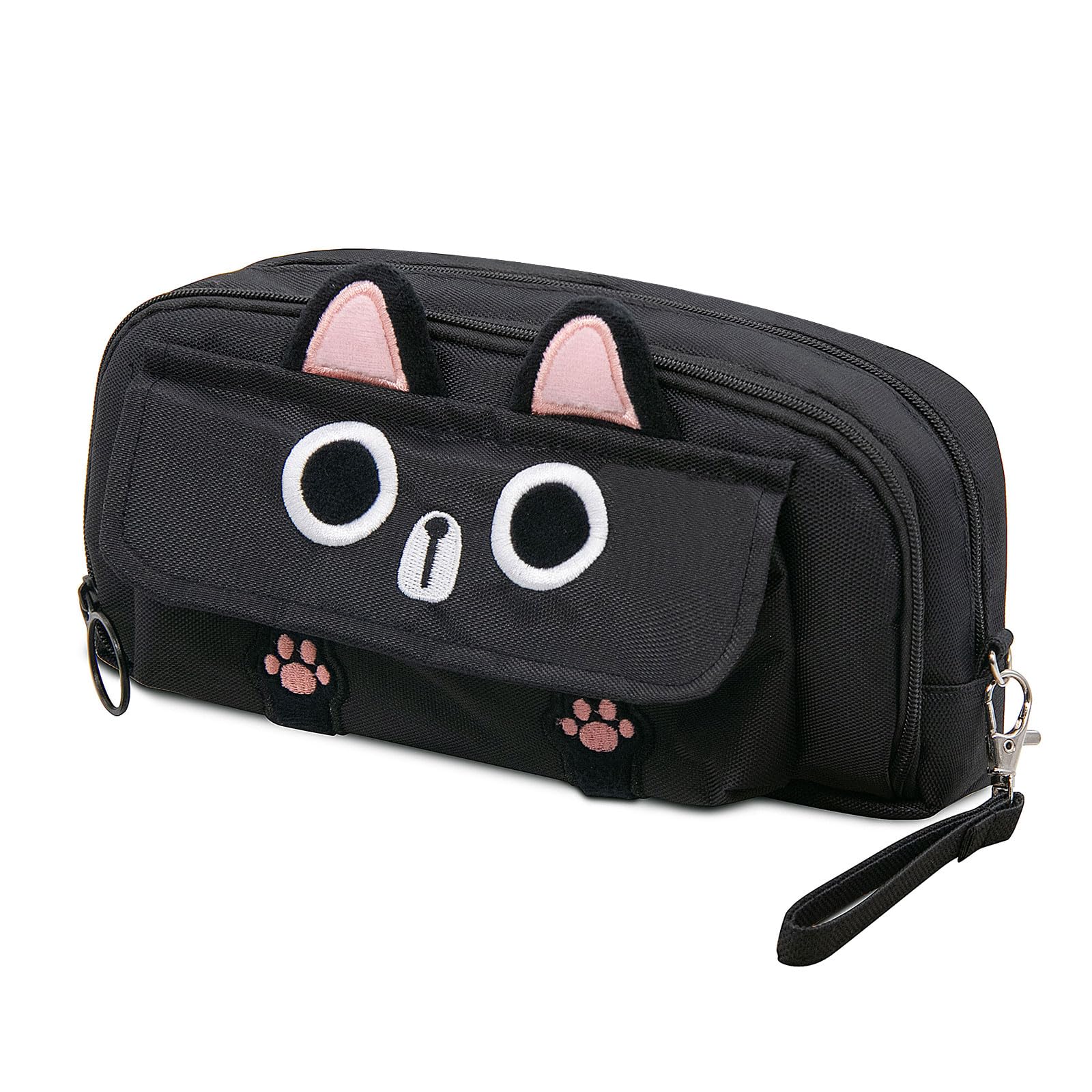 LJCZKA Bonito Estuche Escolar 4 Compartimentos de Gatos Niñas Niños, Estuches de Lápices de Gran Capacidad para Oficina, Universidad