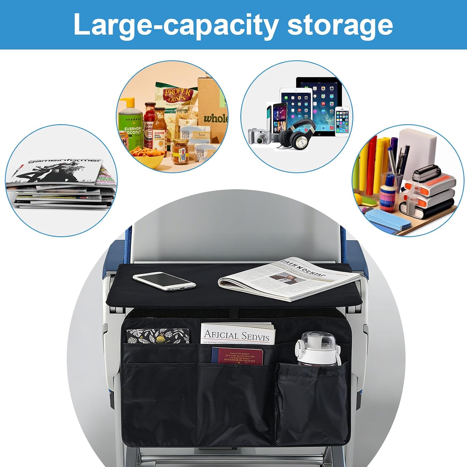 Airplane Tray Cover with Pockets for Tablet Phone Water Bottle