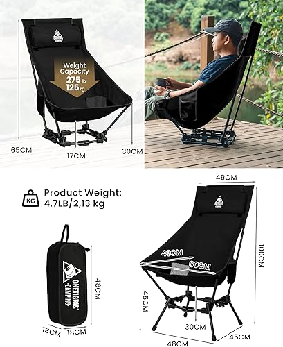 Miniatura 2 de ONETIGRIS Dragonhide - Silla de campamento de gran tamaño con diseño de almohada, cómodo asiento ampliado plegable, capacidad de 275 libras Negro