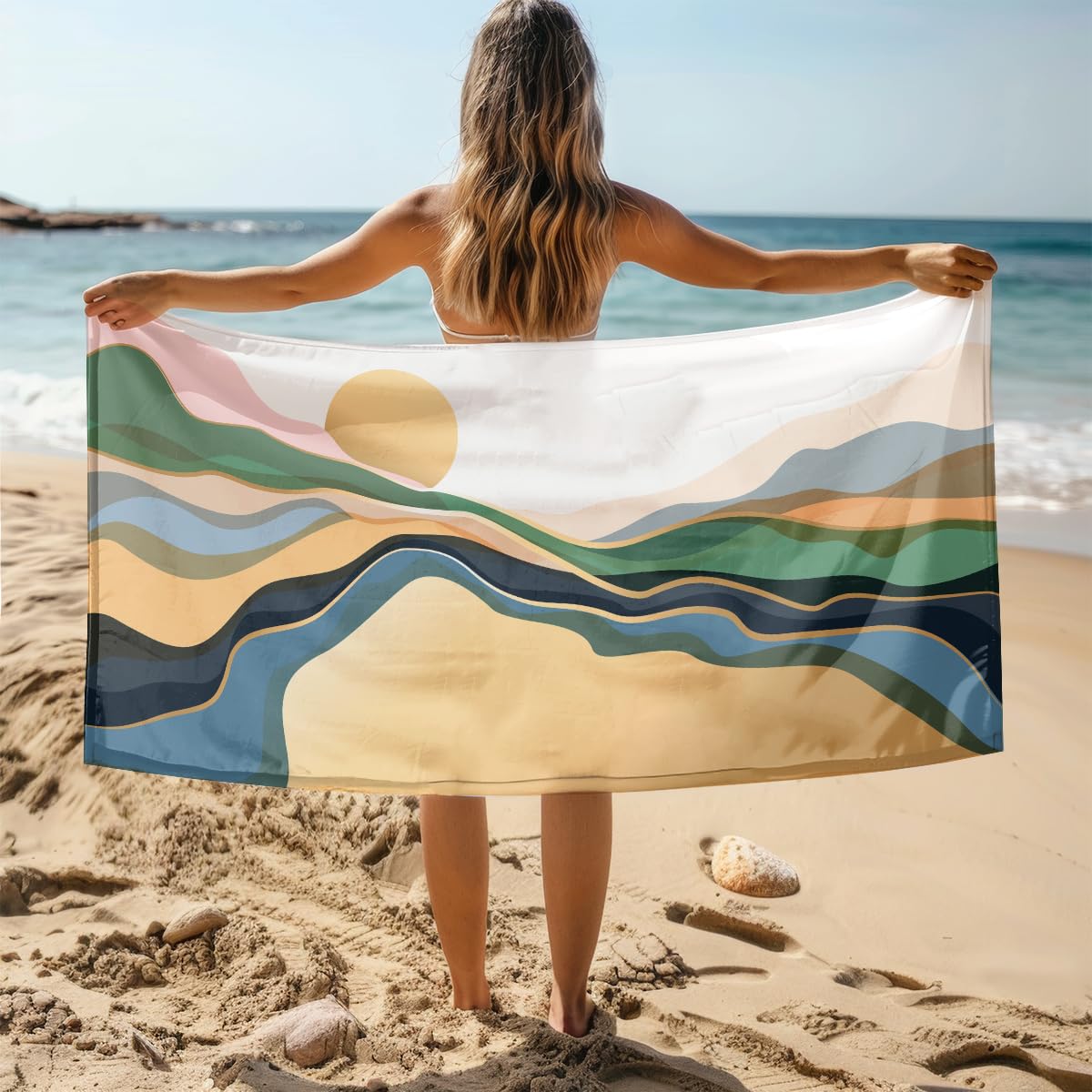 Serviette de Plage Jaune Rose Bleu Serviette de Bain Sport Piscine Toilette Microfibre Piscine Anti Sable Drap de Plage Bain XXL Ultraléger Portable Towel Absorbant Séchage Rapide 200x220cm