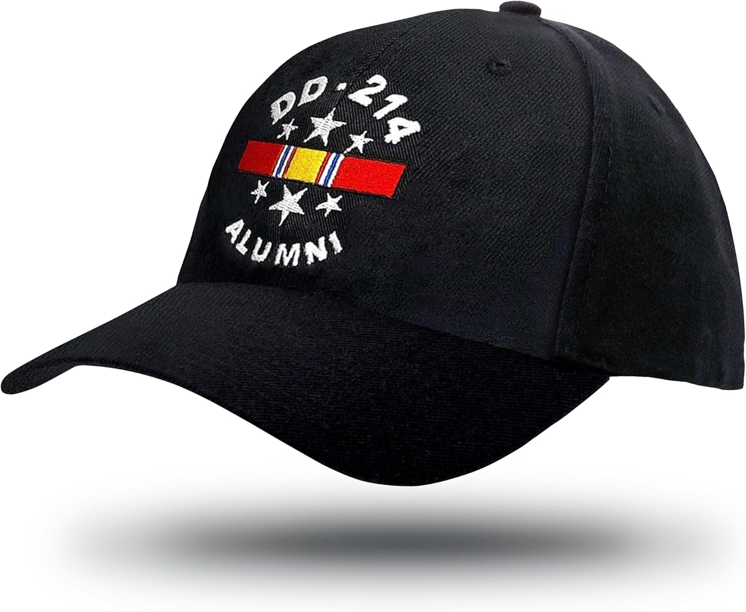US Veteran Hat with Embroidered DD-214 Alumni and National Service Ribbon | Black