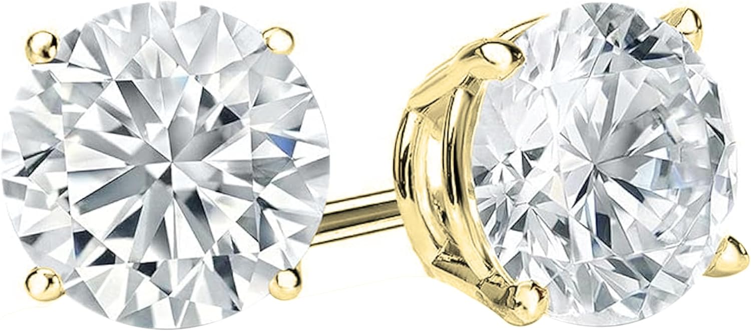 2.00 Carat Round Lab Grown White Diamond 4 Prong Solitaire Unisex Stud Earrings in 14K Solid Gold