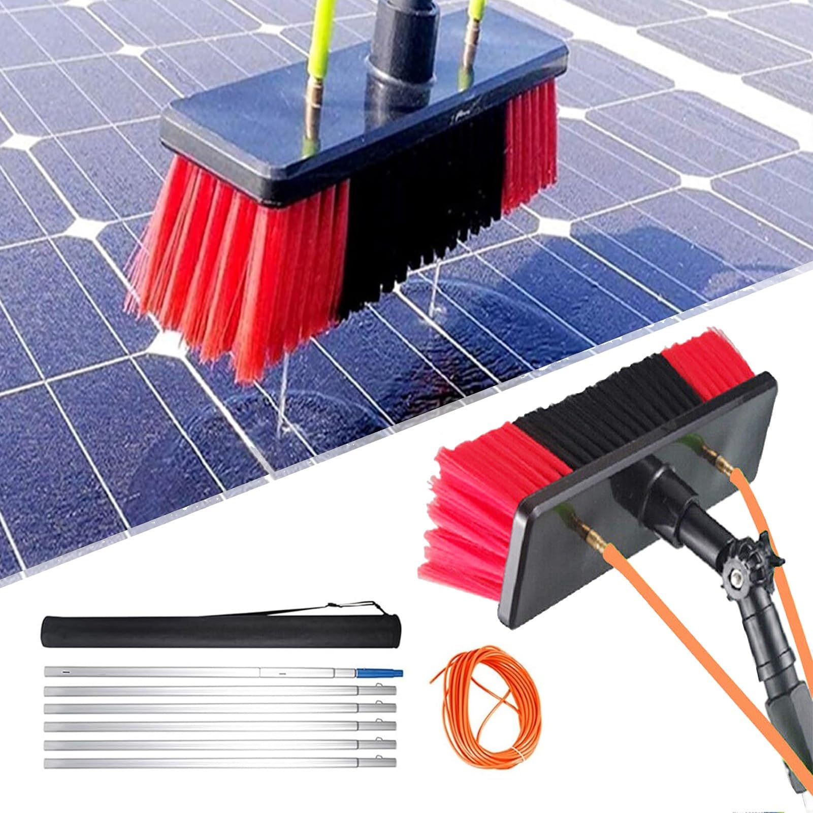 GTHTUHFD Telescopic Solar Panel Cleaning Kit - Extendable 55Cm Brush & 11M Water Hose For Efficient Window & Photovoltaic Panel Cleaning Ideal For Home & Professional Use,35cm Brush Head-10m/32.8ft