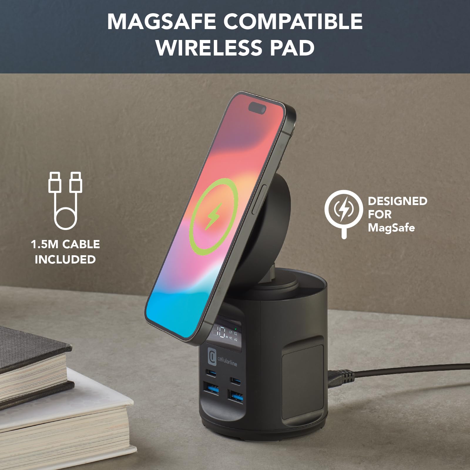 Support Voiture MagSafe Avec Charge Sans Fil 7.5W - Fixation Universale Grille Aération - Magnétique Stable - Câble USB-C Inclus