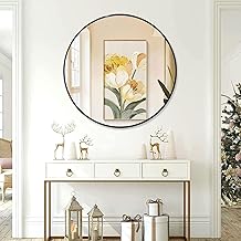 The Arts Box Round Wall Mirror I Metal Frame I Modern Design Metal Frame I Bathroom Wash Basin, Bedroom, Drawing Room (Black, 22 Inch)
