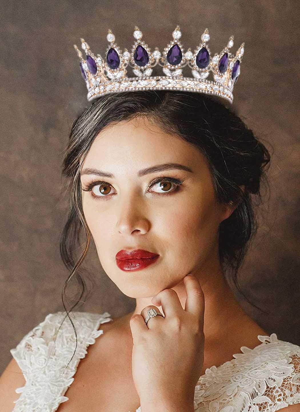 Foyte Baroque Queen Crown and Tiara Sparkly Rhinestone Wedding Crown Bride Tiaras Princess Full Round Tiaras Headpieces for Women - Image 3