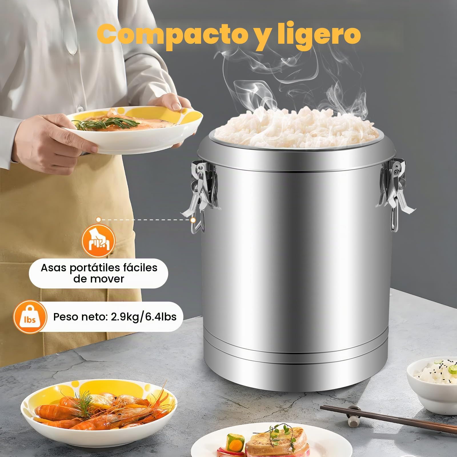 Termo con bomba, 20 l, dispensador de bebidas de acero inoxidable, calentador de alimentos con tapa, para chocolate caliente, té con leche, té helado, leche, zumo, café al aire libre, viajes