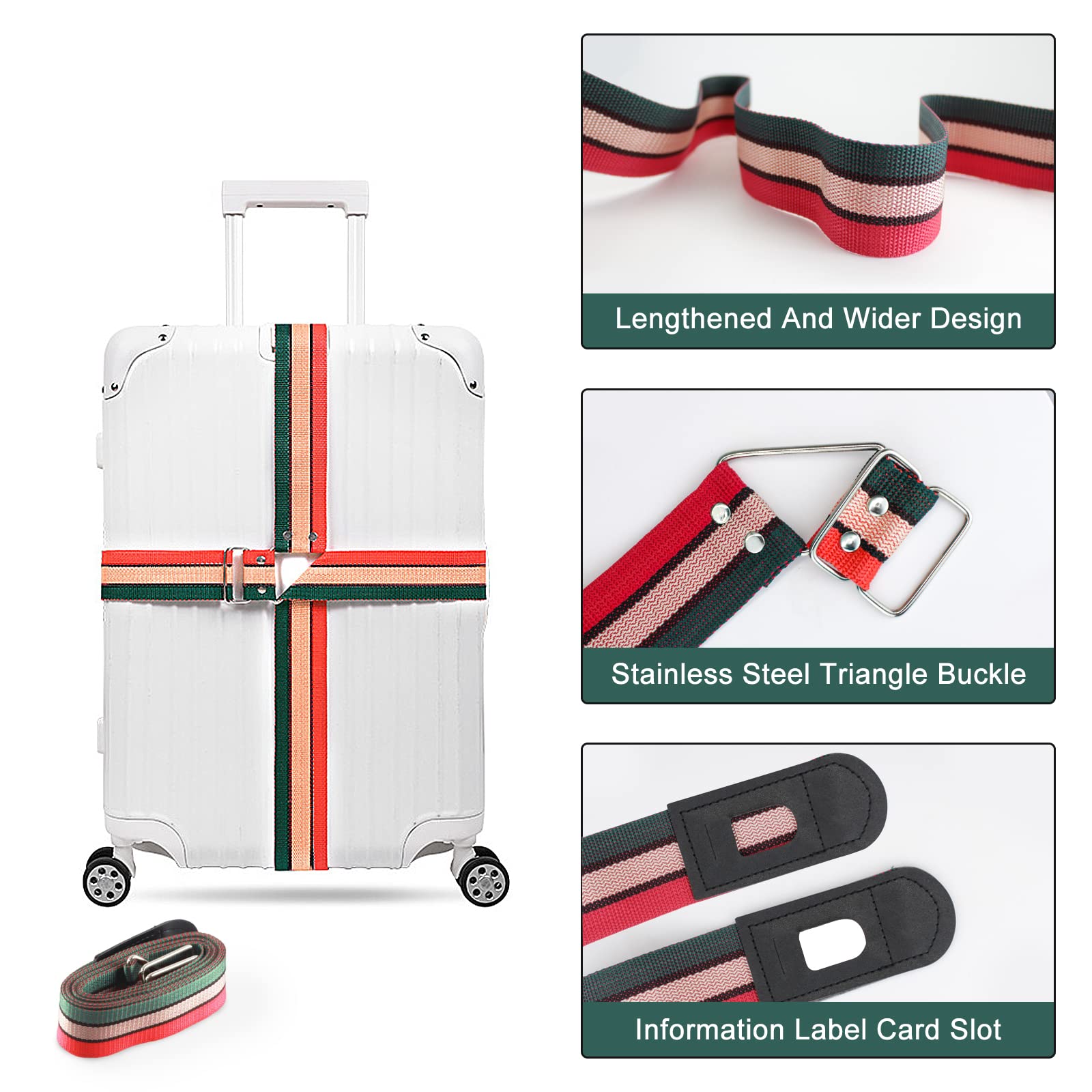 Sangles Valise HONZUEN Lot De 2 - Réglables 1.8m/2.2m, Nylon, Avec Étiquettes Adresse